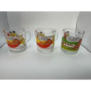 Set of 3 McDonald's‎ Garfield Glasses 1978 Jim Davis Collection Mugs Cups